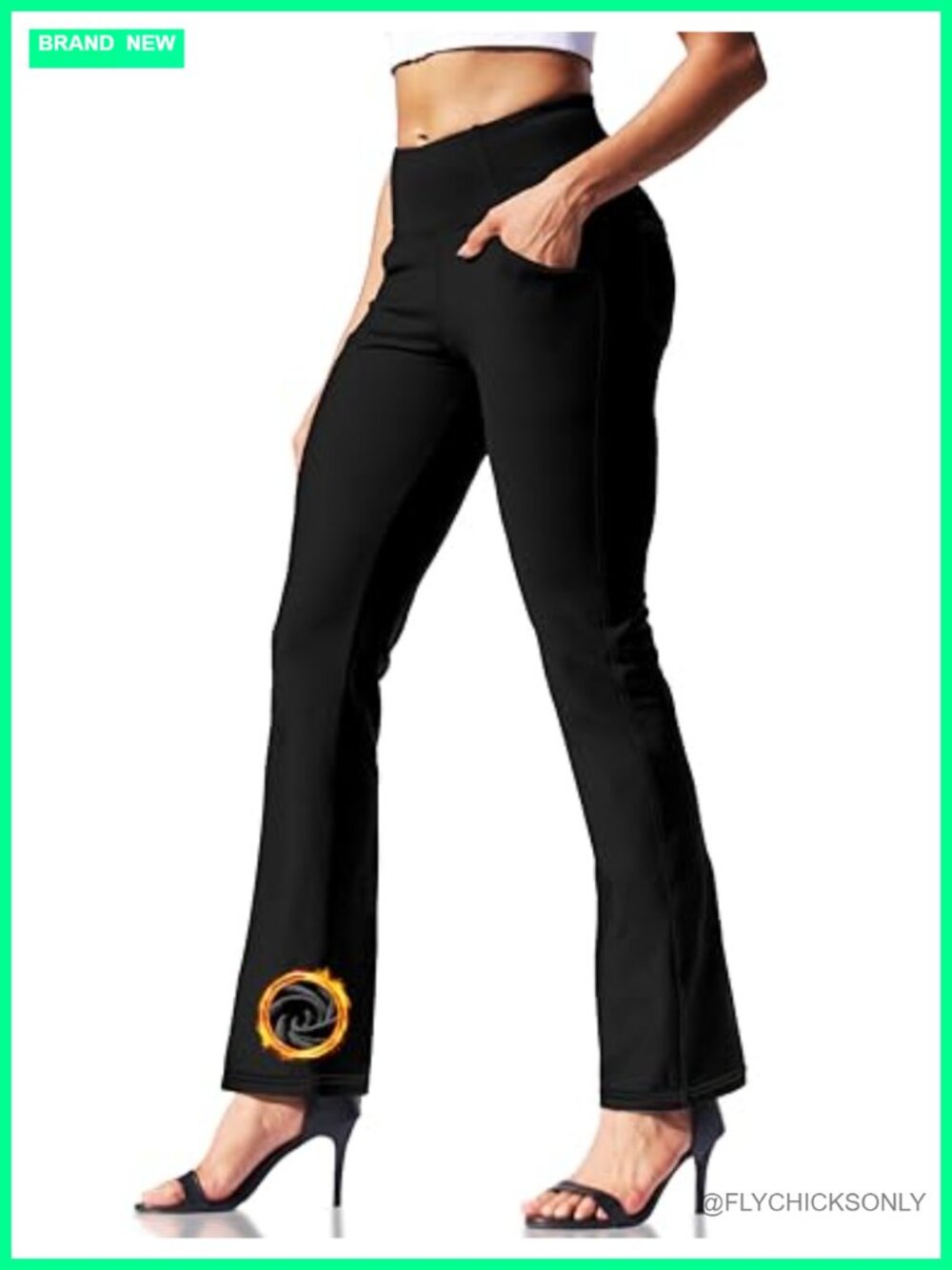 Fleece Lined Flare Leggings High Waisted Tummy Control 4 Pockets Yoga Pants